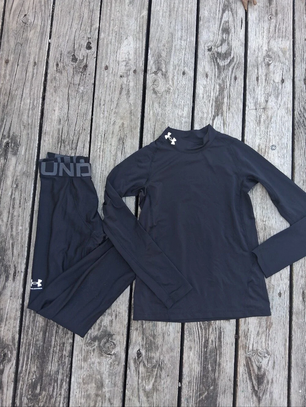 Under Armour Black HeatGear Fitted Compression Long Sleeve Shirt And Leggings YM